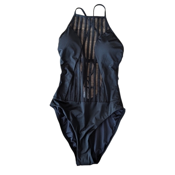 BCCG Maxazria Sheer Stripe Low Back One Piece Swimsuit - Picture 3 of 12